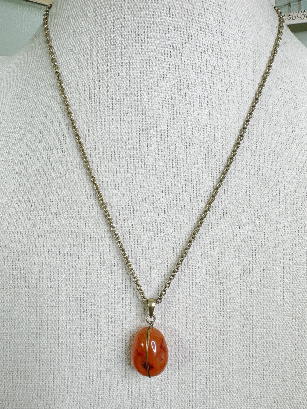 Banana Republic Gold-Tone Chain Necklace with Orange Pendant